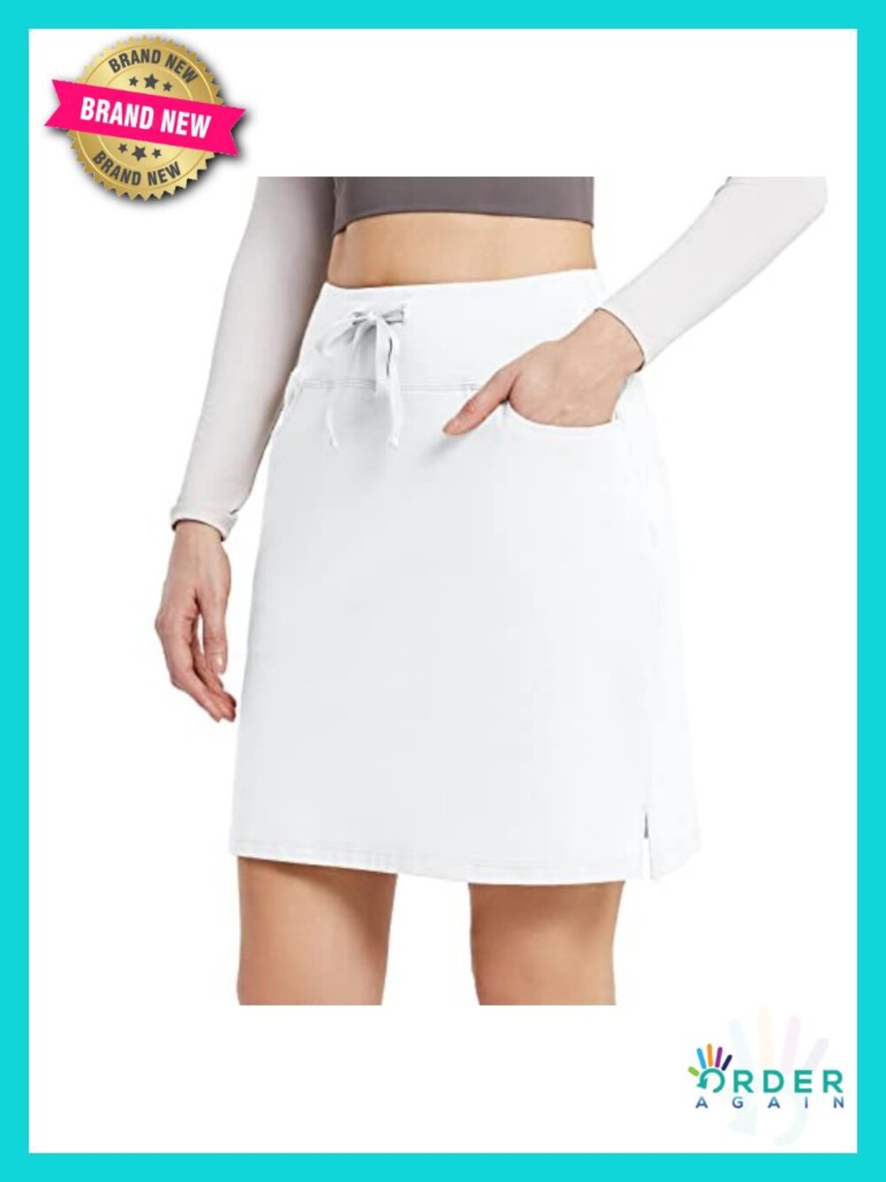 20" Knee Length Cotton High Waist Skort with Pockets